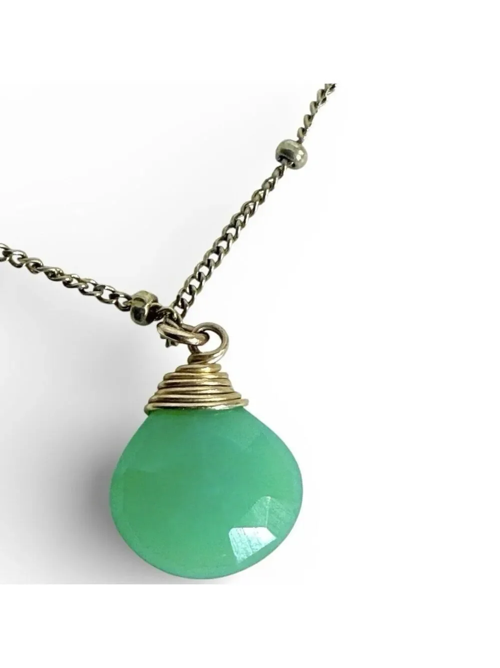 Lotus Jewelry Studio Green Chalcedony Pendant Necklace 925 Gold Filled